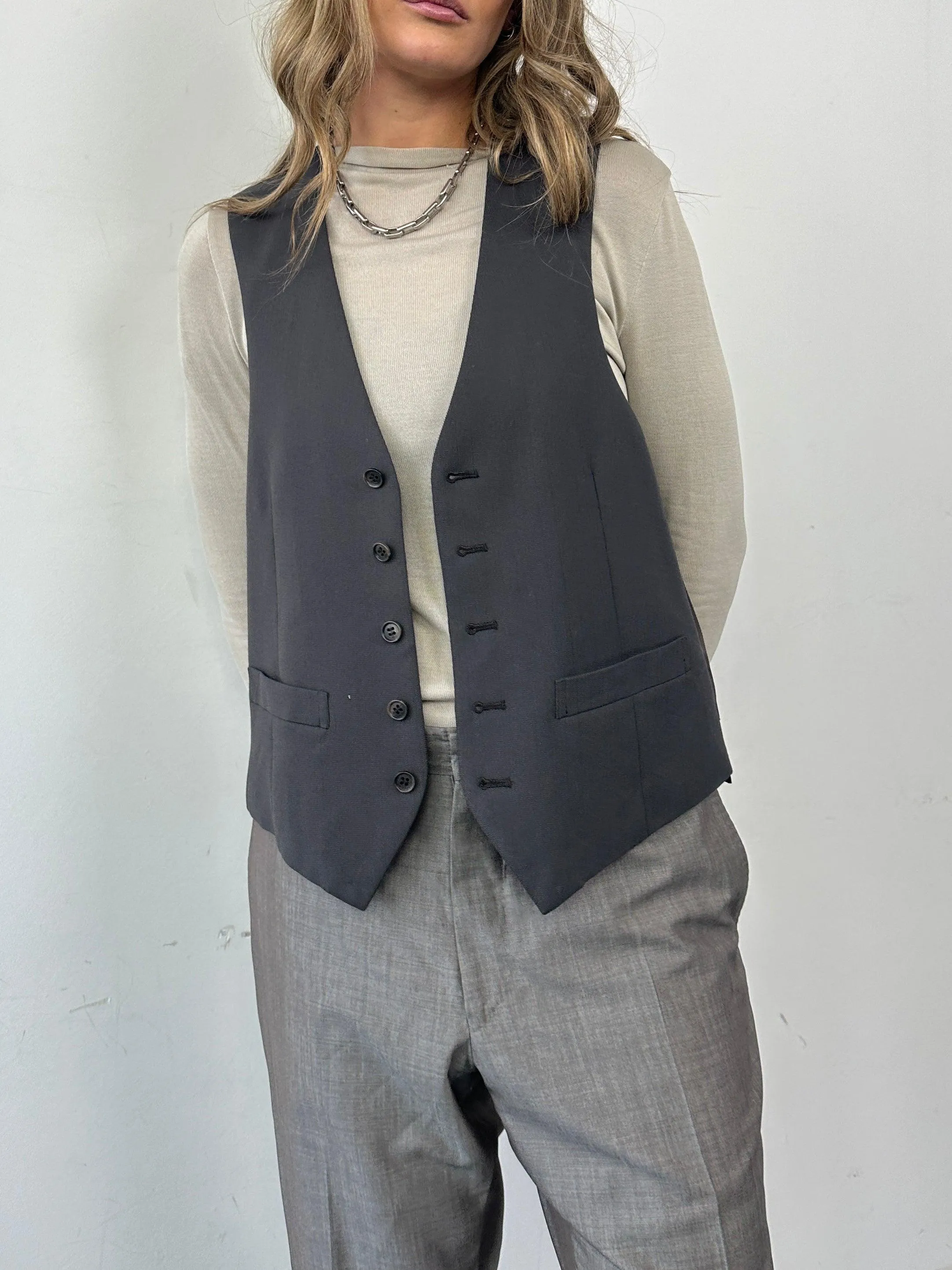 Vintage Pure Wool Tailored Waistcoat - L