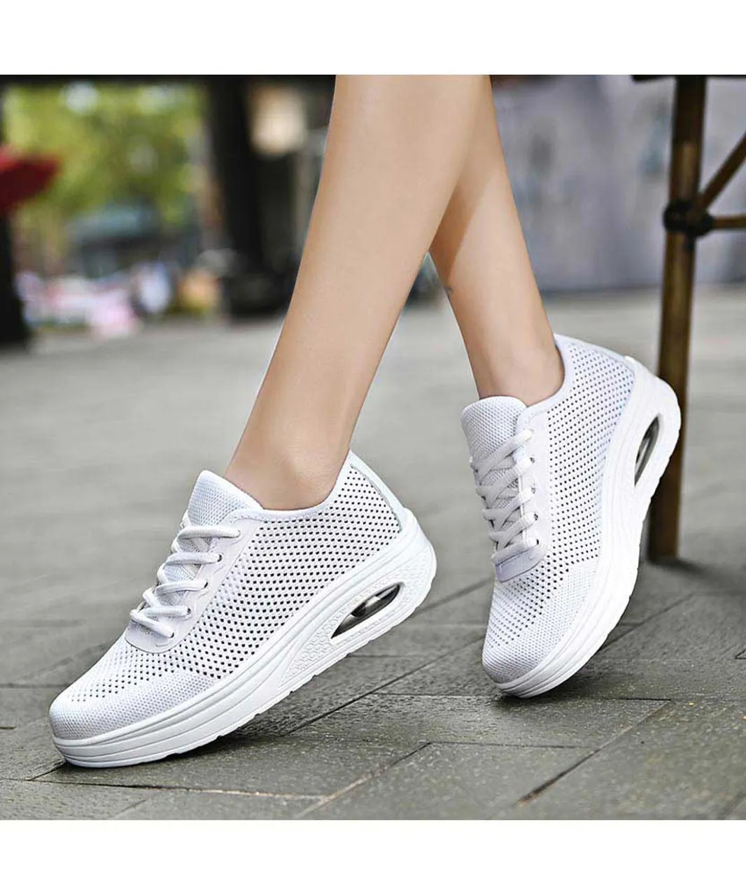 White flyknit hollow cut rocker bottom shoe sneaker