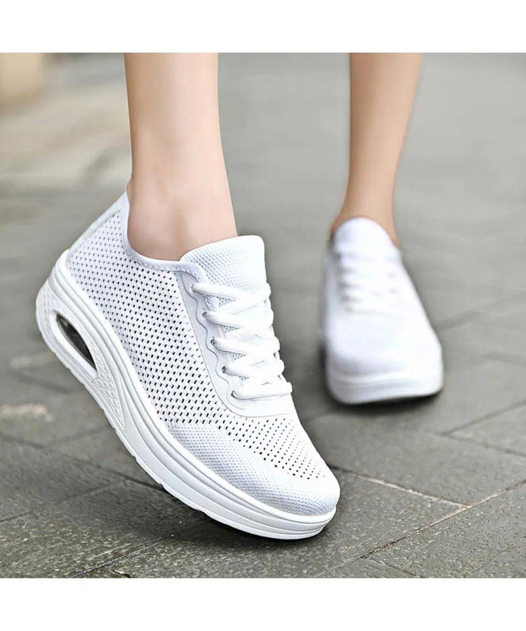 White flyknit hollow cut rocker bottom shoe sneaker