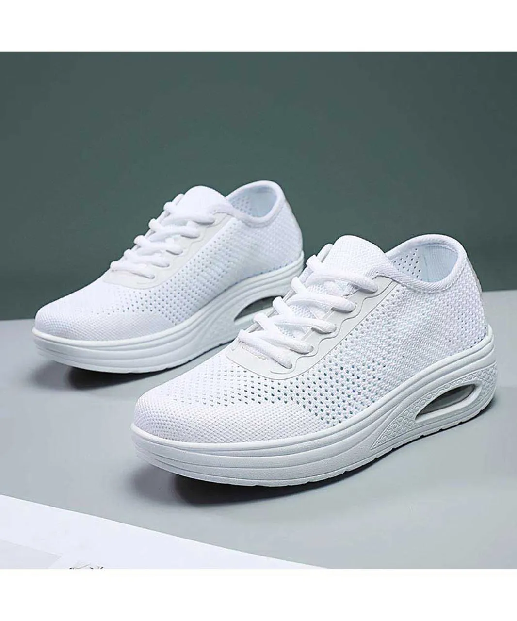 White flyknit hollow cut rocker bottom shoe sneaker