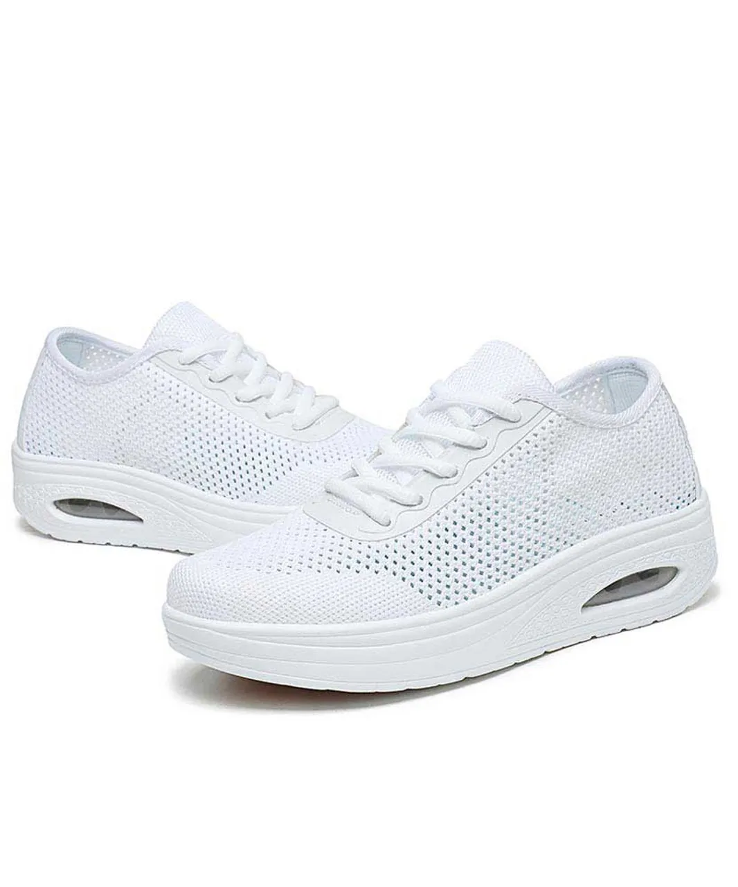 White flyknit hollow cut rocker bottom shoe sneaker