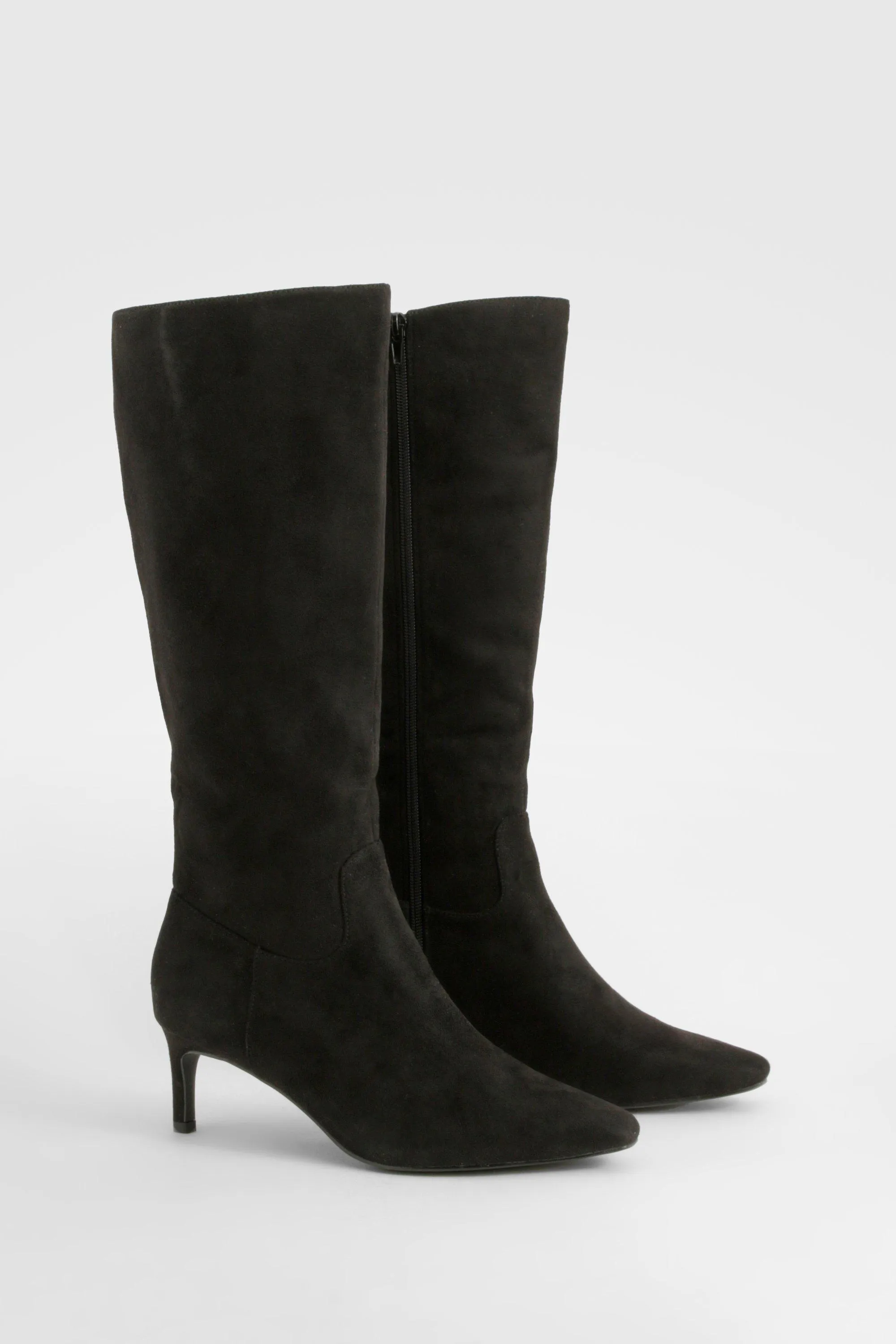 Wide Fit Knee High Low Heeled Boots