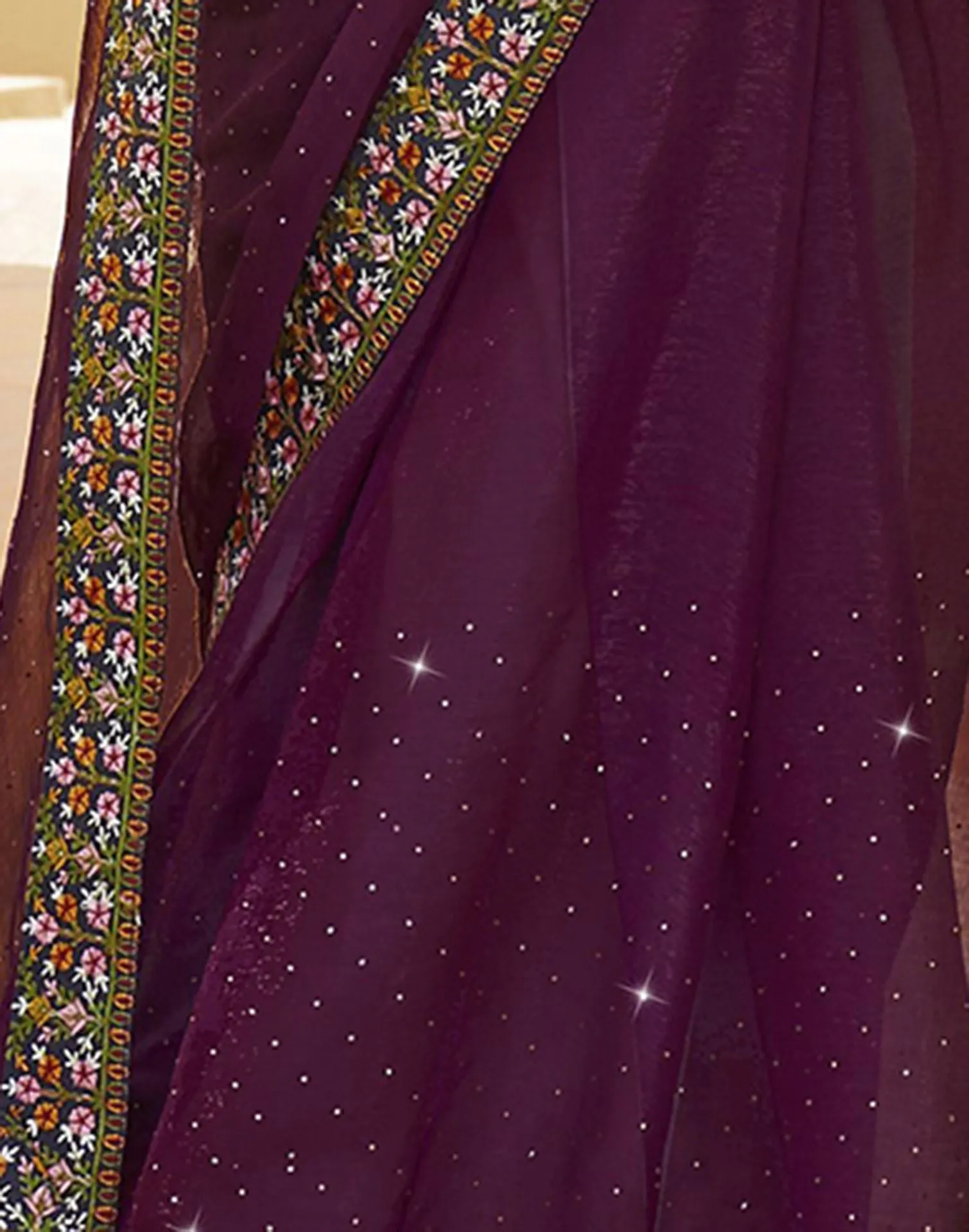 Wine Plain Chiffon Saree