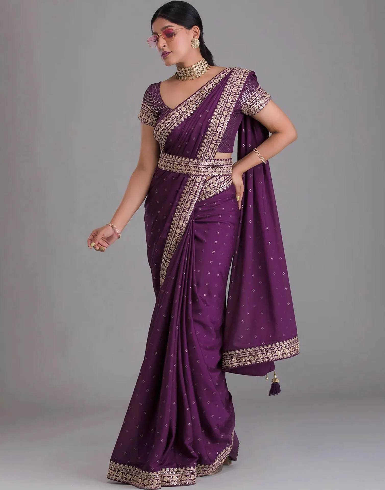 Wine Printed Saree