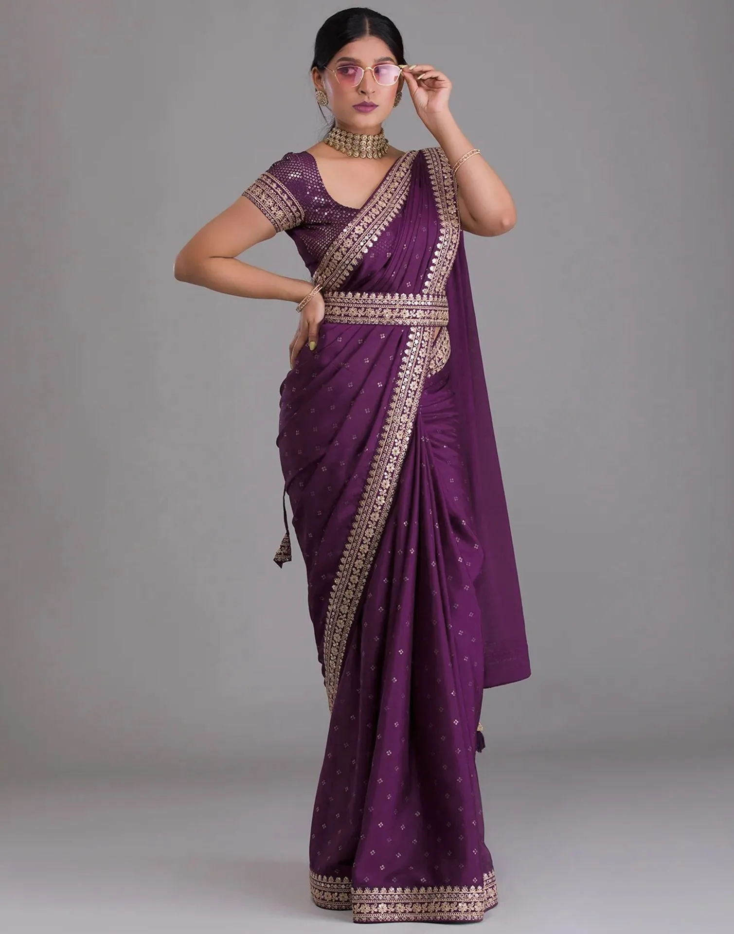 Wine Printed Saree