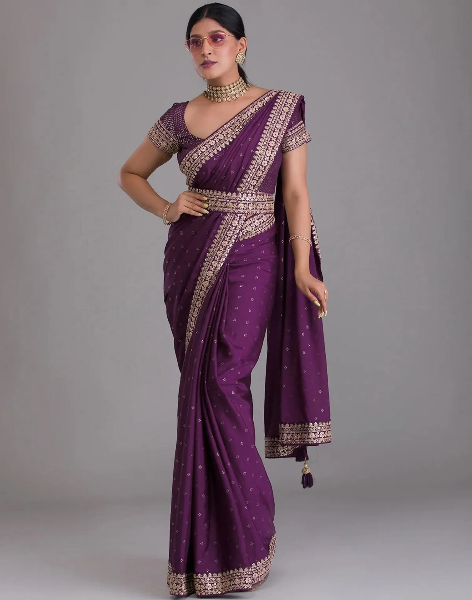 Wine Printed Saree