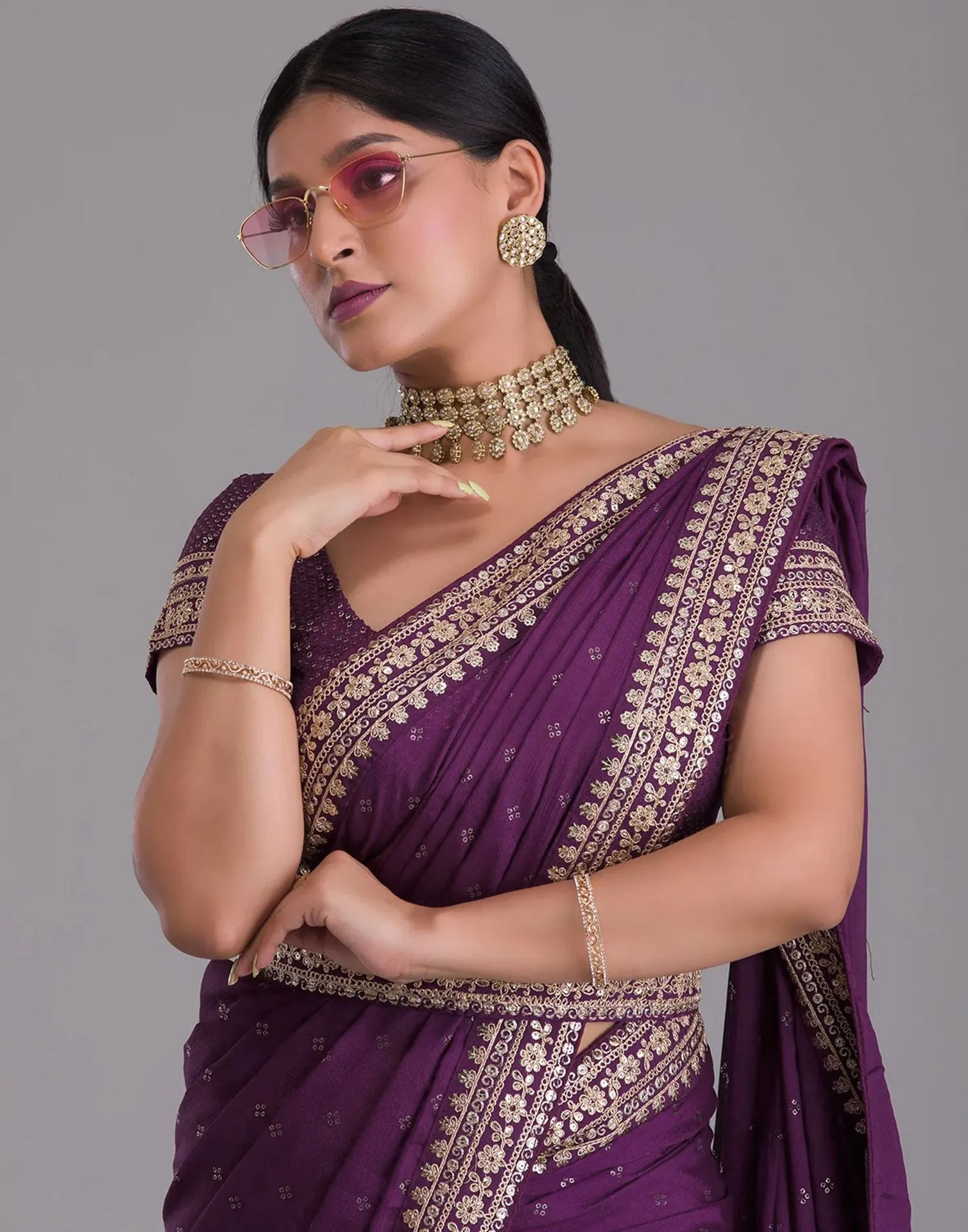 Wine Printed Saree