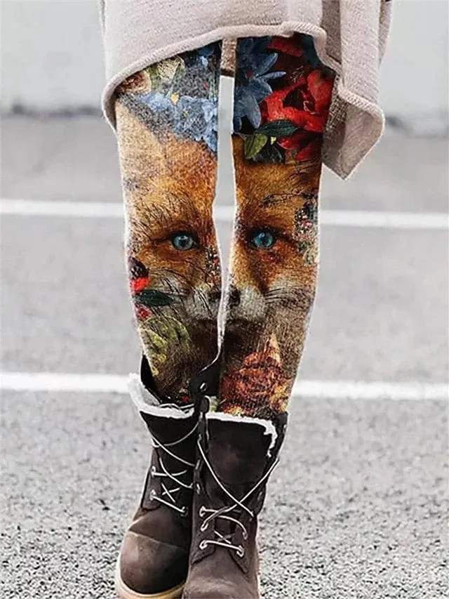 Winter Fleece-Lined Leggings with Trendy Prints for Women