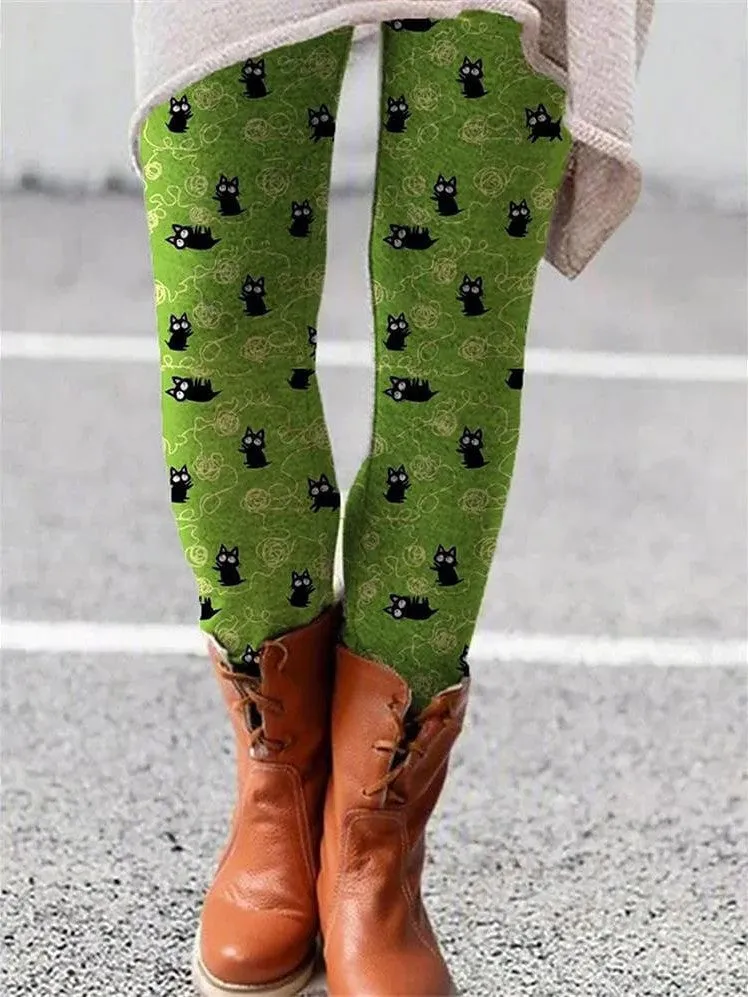 Winter Fleece-Lined Leggings with Trendy Prints for Women