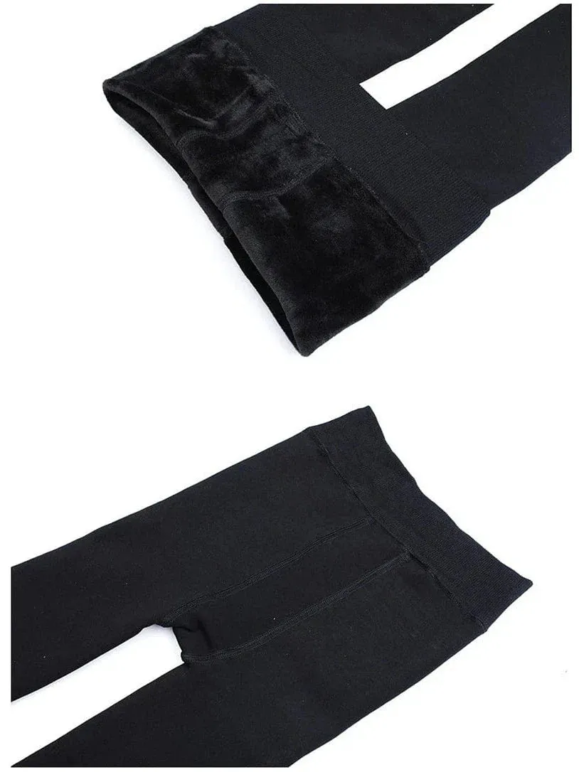 Winter women's fleece-lined leggings with side pockets.