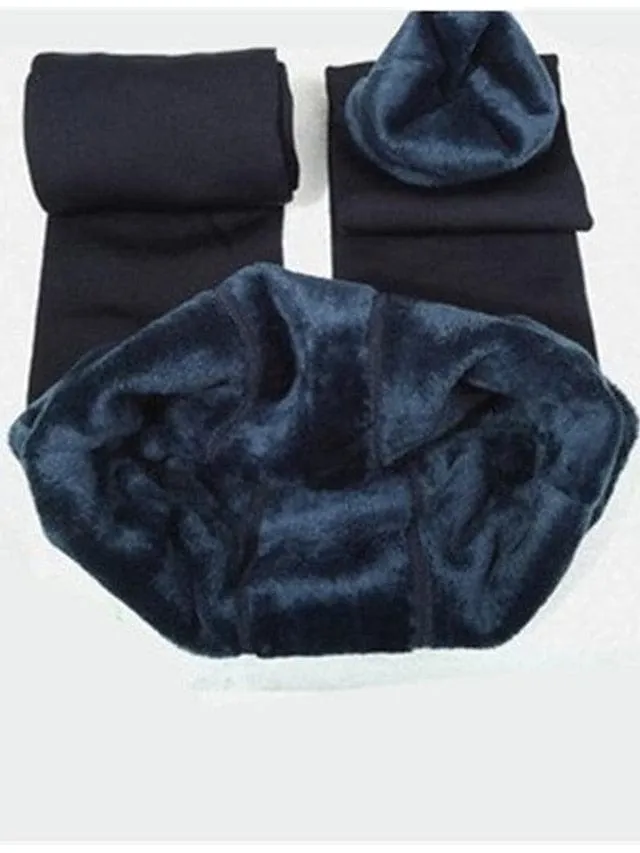 Winter women's fleece-lined leggings with side pockets.