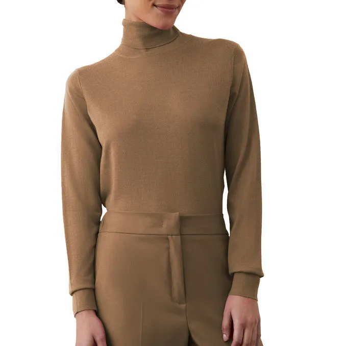 Woman Camel Turtleneck Top - Shop Now.