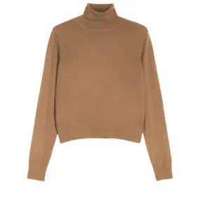 Woman Camel Turtleneck Top - Shop Now.