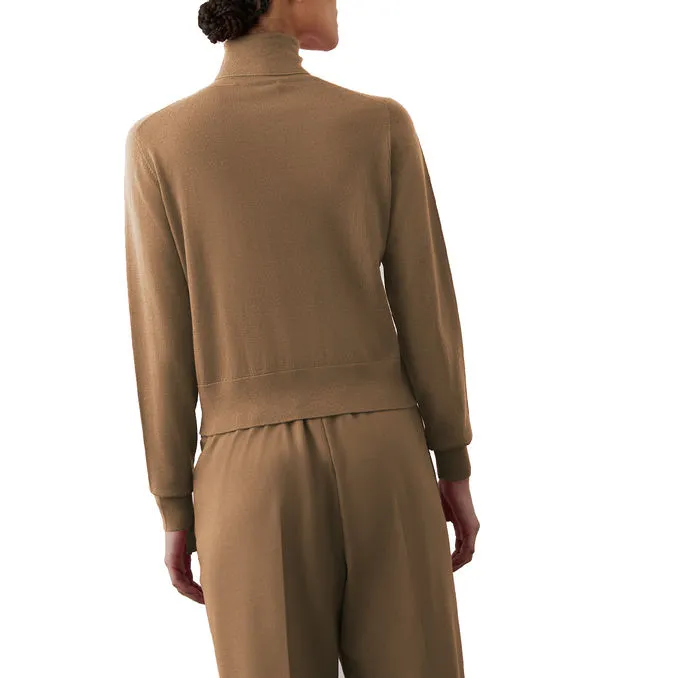 Woman Camel Turtleneck Top - Shop Now.