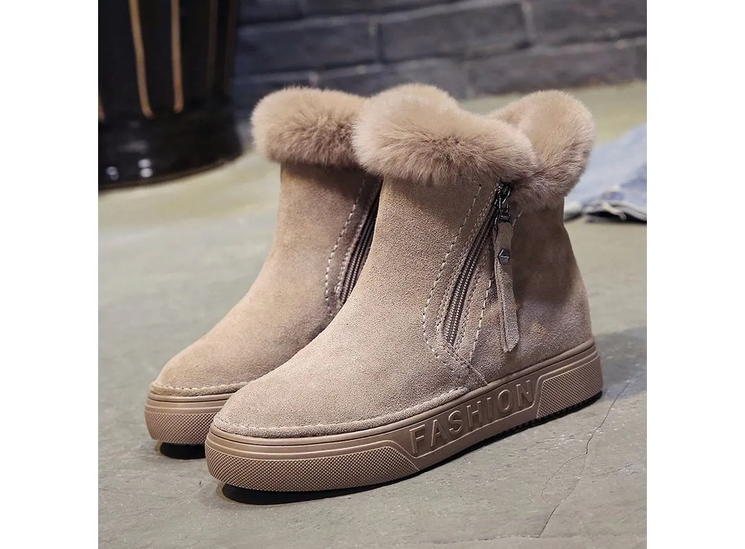 Women Winter Ankle Boots Zipper Flock Snow Boots Ladies Platform Sneaker Casual Flat Shoes