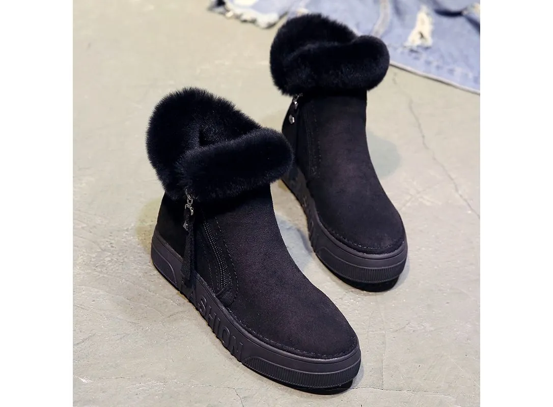 Women Winter Ankle Boots Zipper Flock Snow Boots Ladies Platform Sneaker Casual Flat Shoes