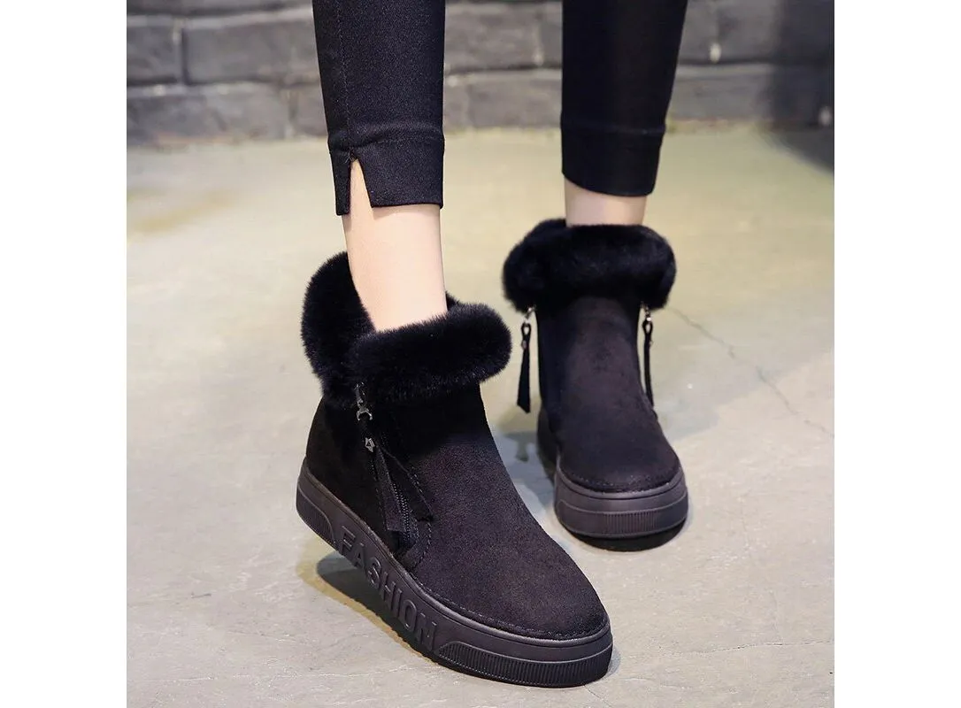 Women Winter Ankle Boots Zipper Flock Snow Boots Ladies Platform Sneaker Casual Flat Shoes