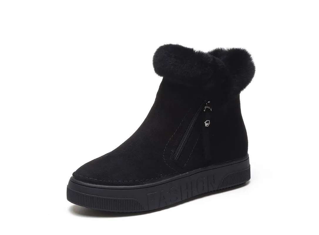 Women Winter Ankle Boots Zipper Flock Snow Boots Ladies Platform Sneaker Casual Flat Shoes