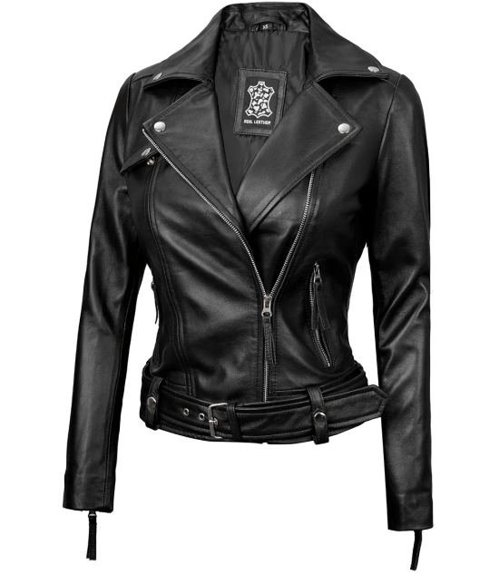 Women's Black Asymmetrical Real Leather Biker Jacket - Edgy Moto Style