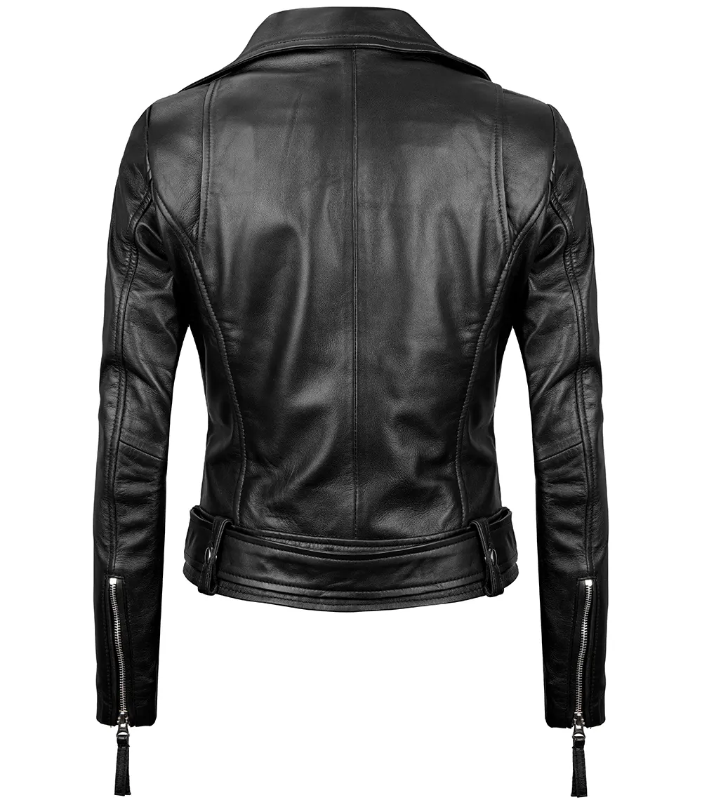 Women's Black Asymmetrical Real Leather Biker Jacket - Edgy Moto Style