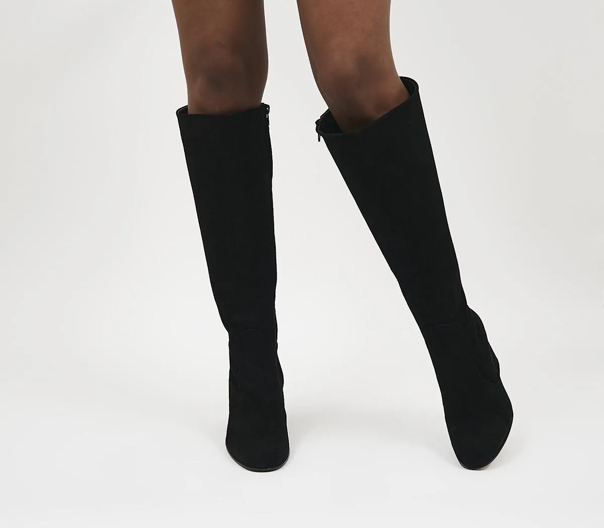 Womens Black Suede Knee Boots with Block Heel - Kinsley Model: Top Choice for Office