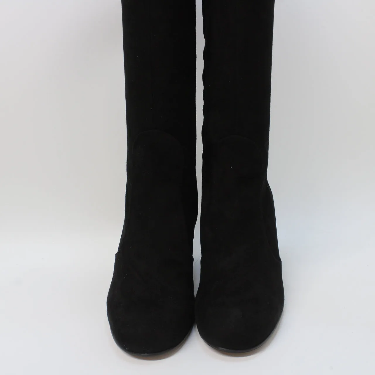 Womens Black Suede Knee Boots with Block Heel - Kinsley Model: Top Choice for Office