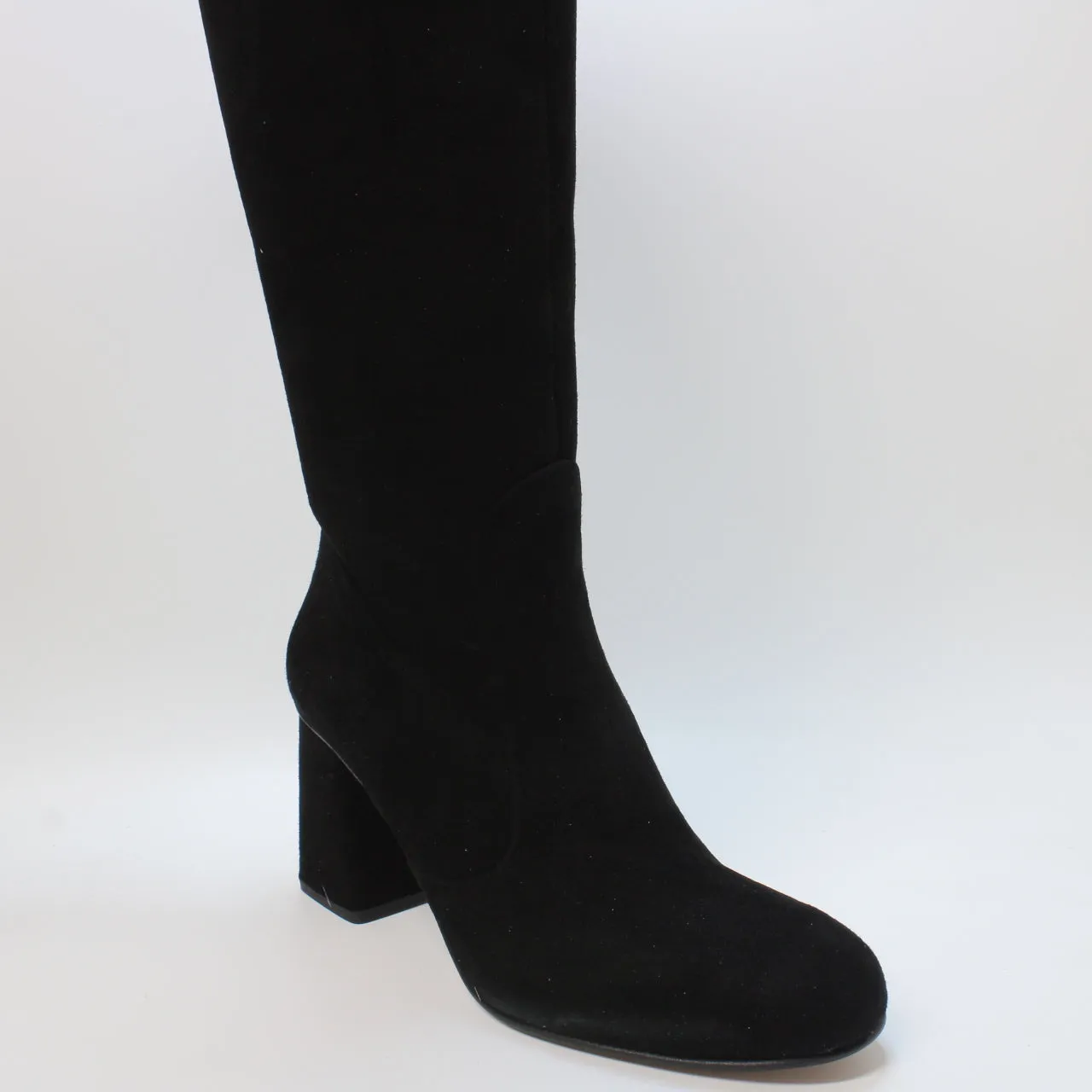 Womens Black Suede Knee Boots with Block Heel - Kinsley Model: Top Choice for Office