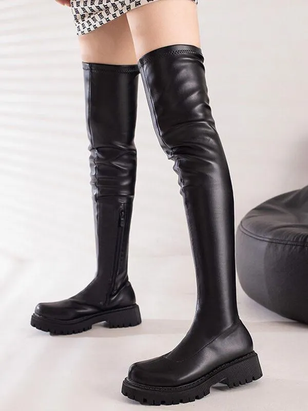 Women's Over The Knee Boots Round Toe Stiletto Heel Flat Boots