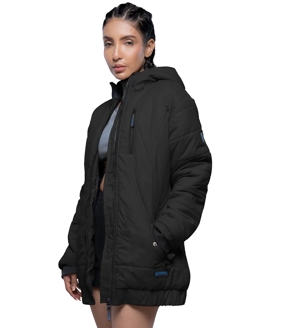 Womens Quilted Style Black Puffer Jacket With Hood