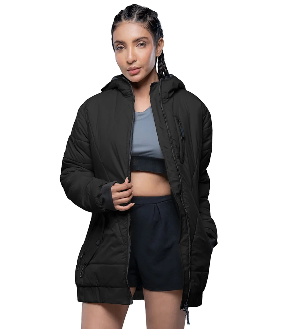 Womens Quilted Style Black Puffer Jacket With Hood