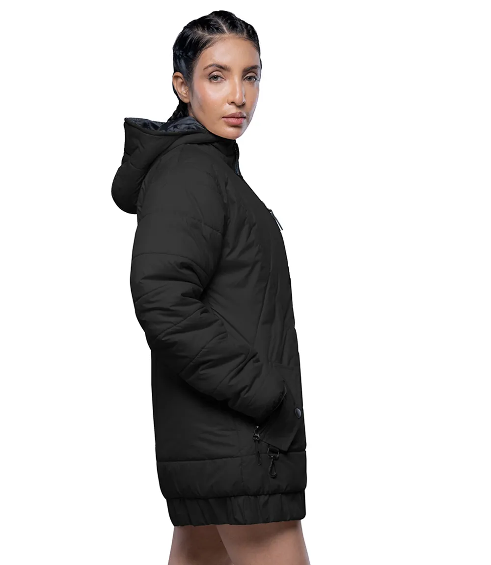 Womens Quilted Style Black Puffer Jacket With Hood