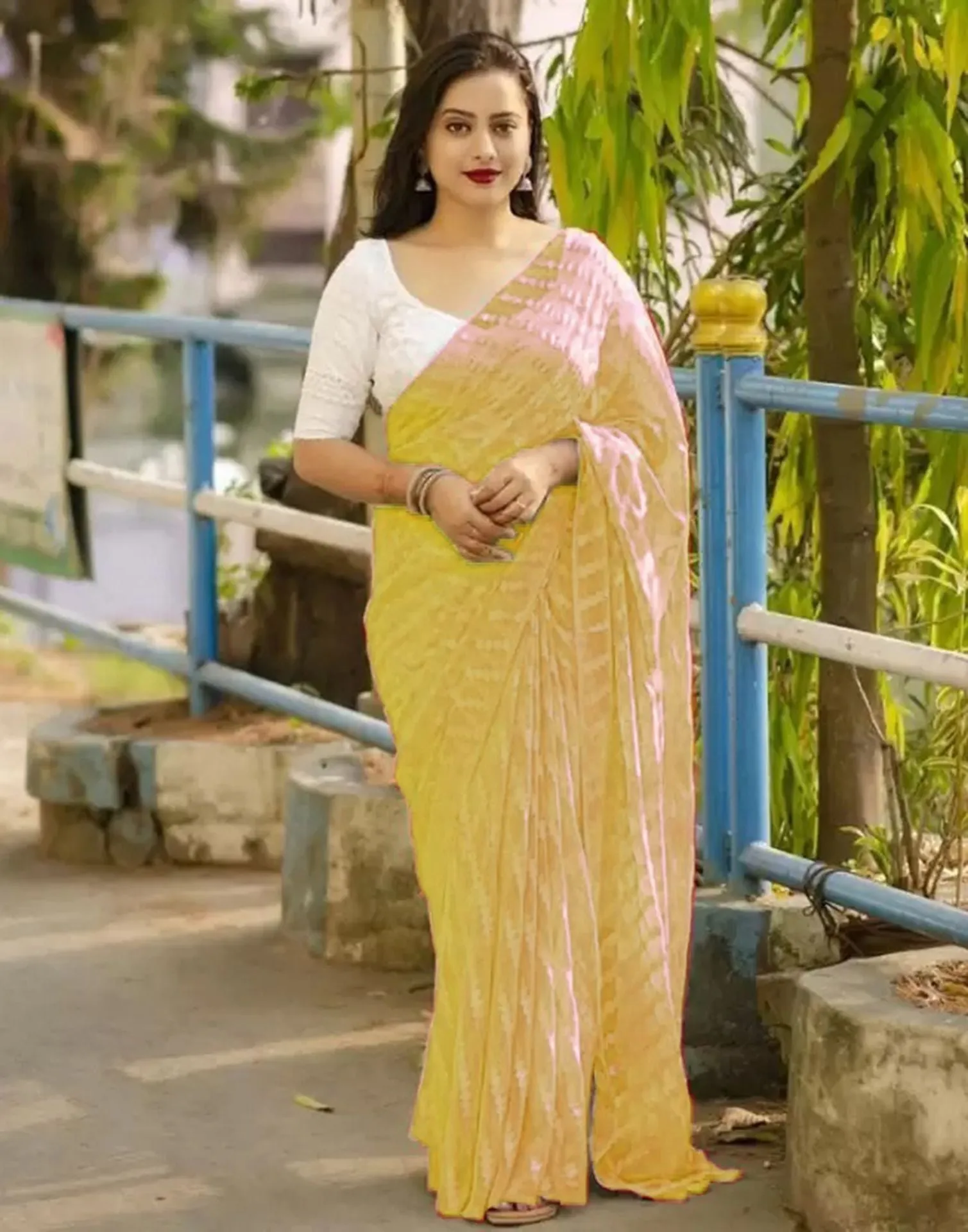 Yellow Plain Saree