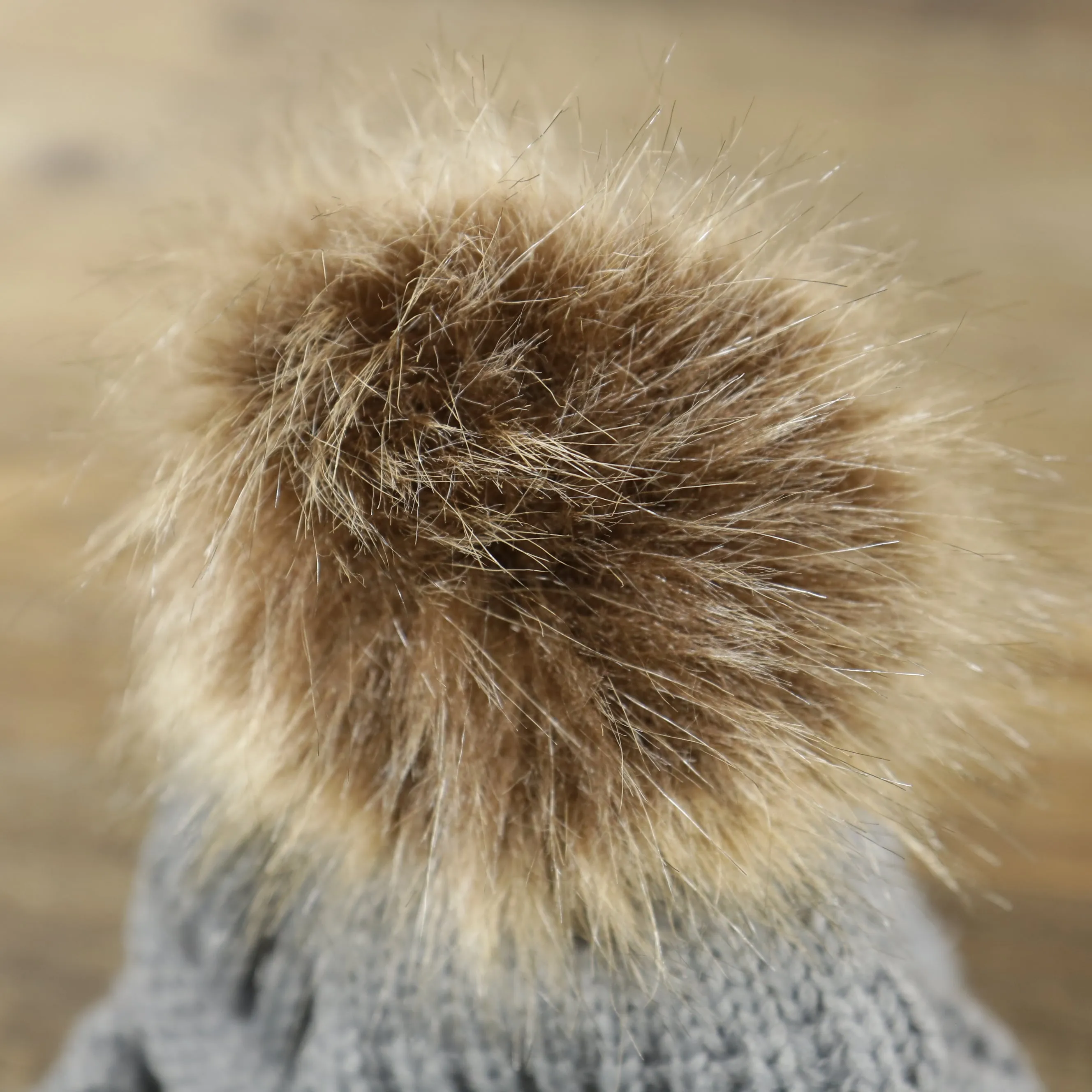 Youth Fisherman Knit Winter Beanie - Charcoal Gray with Faux Fur Pom Pom