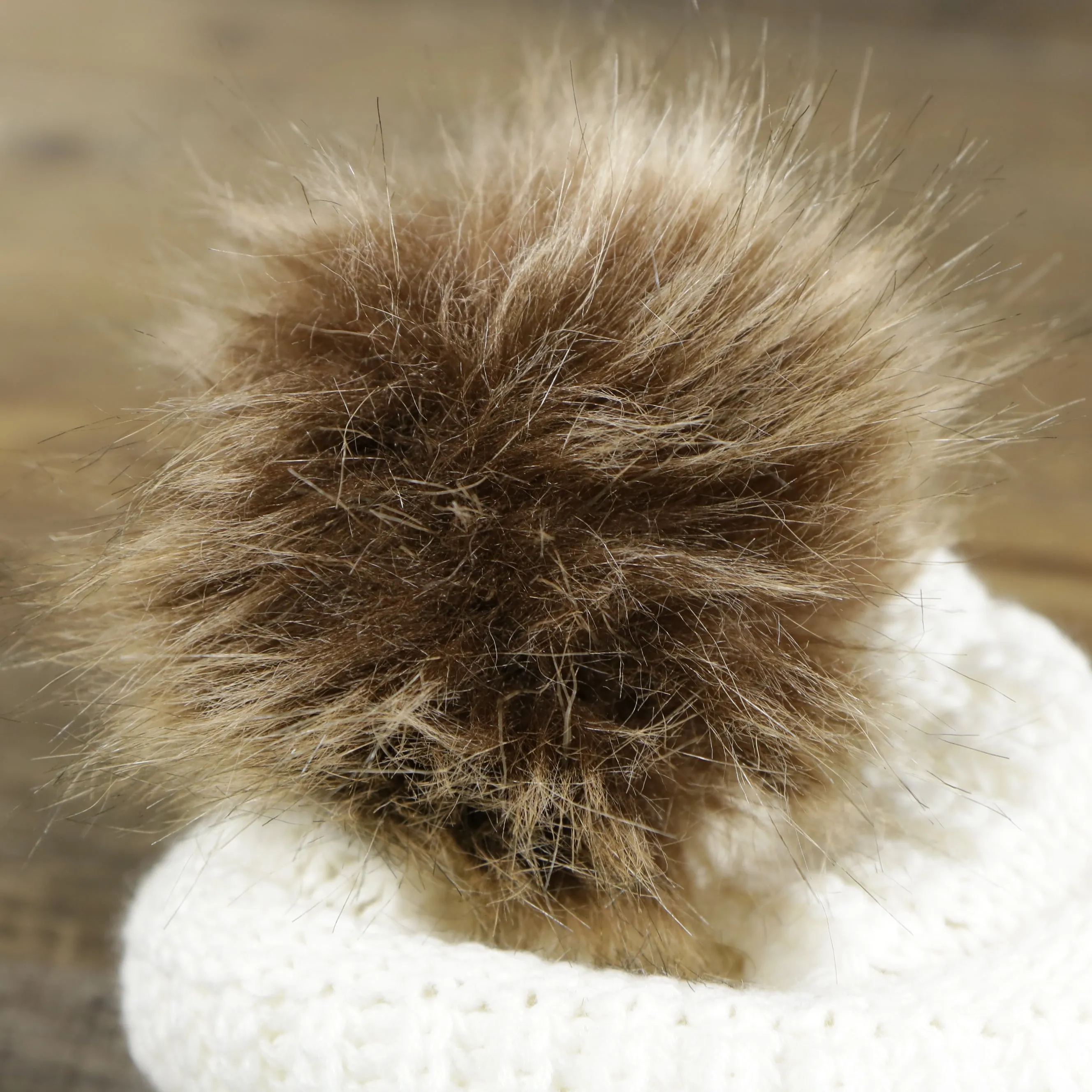 Youth Winter Beanie with Faux Fur Pom Pom | White Fisherman Knit Beanie