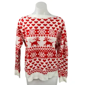 Zaful Red White Reindeer Heart Crewneck Pullover Long Sleeve Christmas Sweater 8